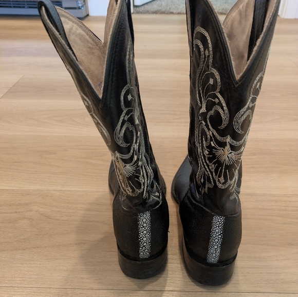 Toro Palomo -  Black Cowboy Boots With White Embroidery - Size 8 - Picture 11 of 11